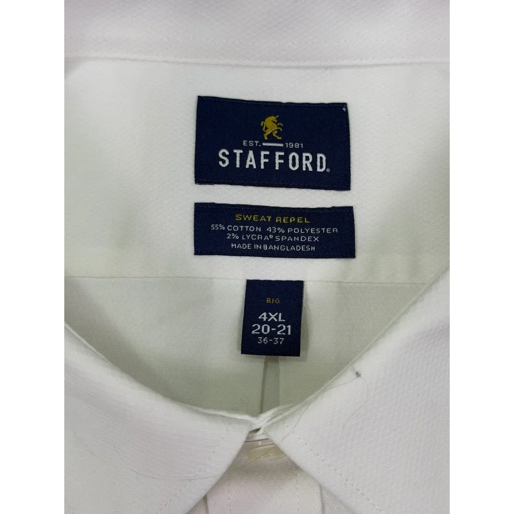 New Stafford Shirt Mens 4XL 20-21 White‎ Sweat Repel Dobby Collared Long Sleeve